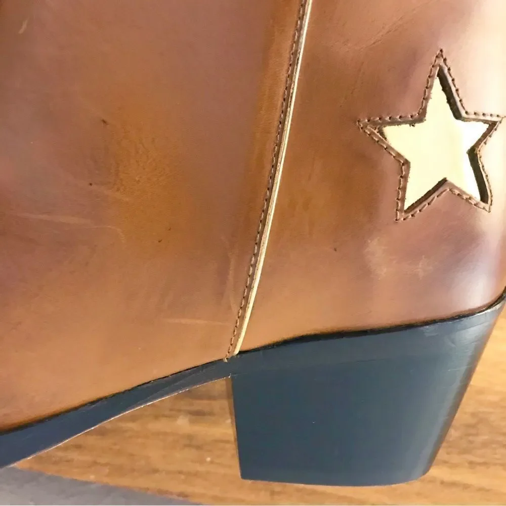 THURSDAY BOOT CO Country Star Brown Leather Ankle Boot With Heel Size‎ 6.5 New